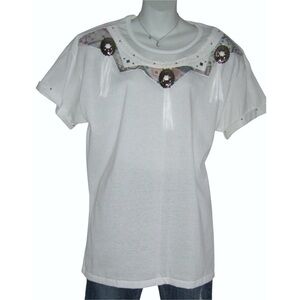 Joanie W Blouse Vintage 90's Western Fringe Studded Conche Aztec Cowgirl Boho L